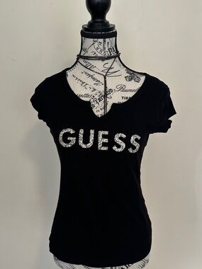 GUESS Black Short-Sleeve Tee with Sparkling Logo